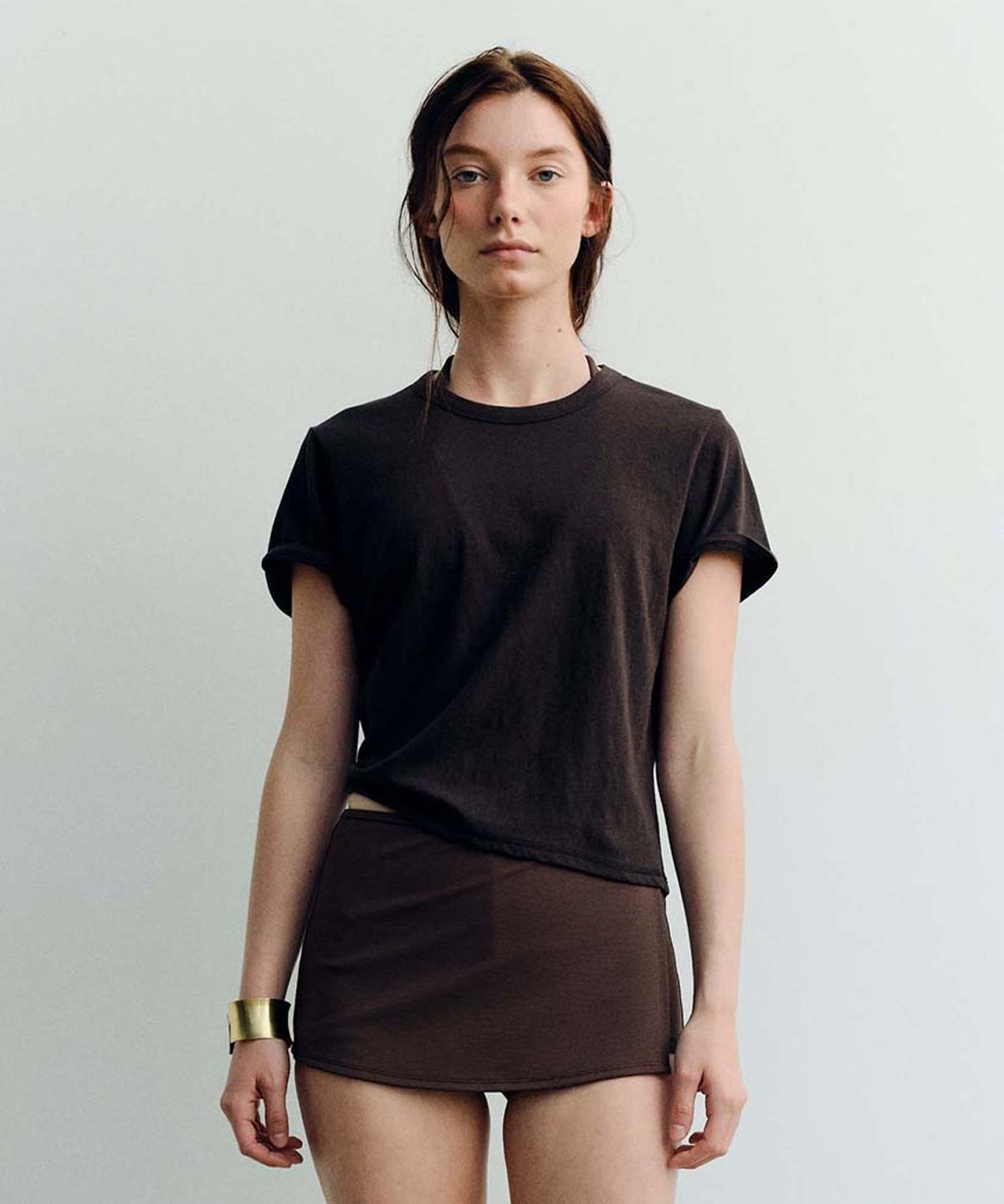 오베르(AUBER) Soft Stitch Short Sleeve - Dark Brown