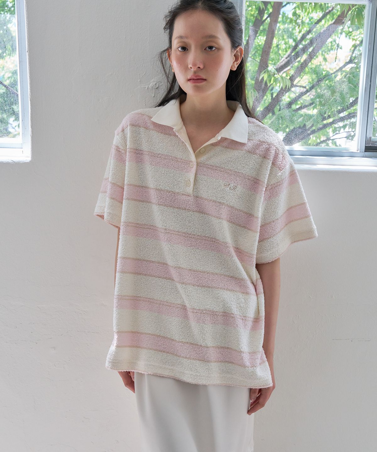 쏘이르(SO IR) TERRY STRIPE PK T-SHIRT - PINK