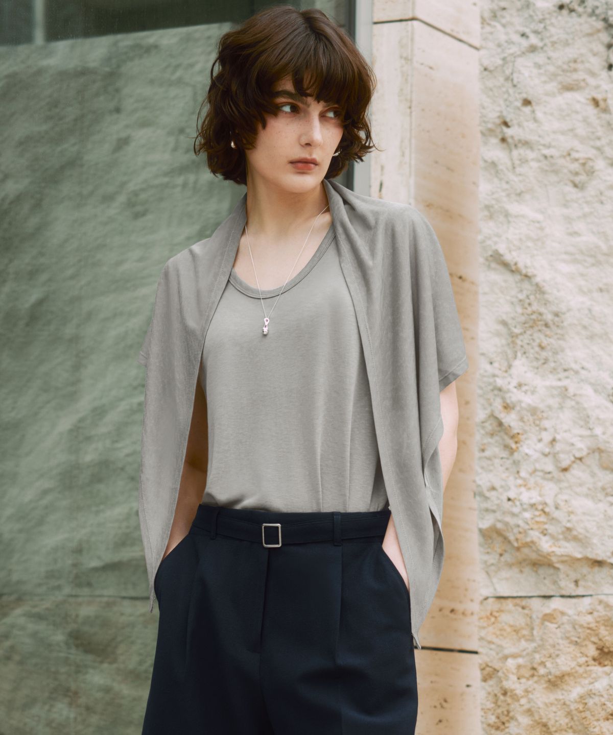 제로스트릿(ZEROSTREET) 르제로 쿨 슬럽 슬리브리스 숄 세트 / 쿨그레이