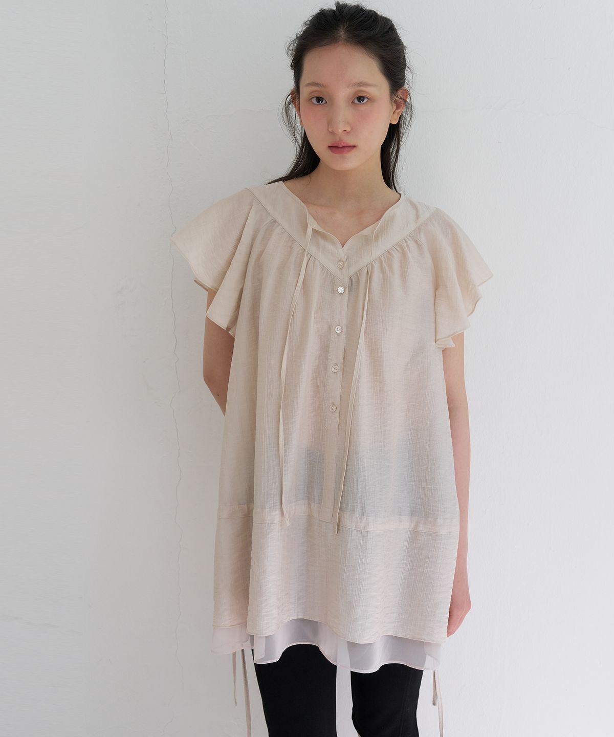 쏘이르(SO IR) RUFFLE ONE PIECE BLOUSE - BEIGE