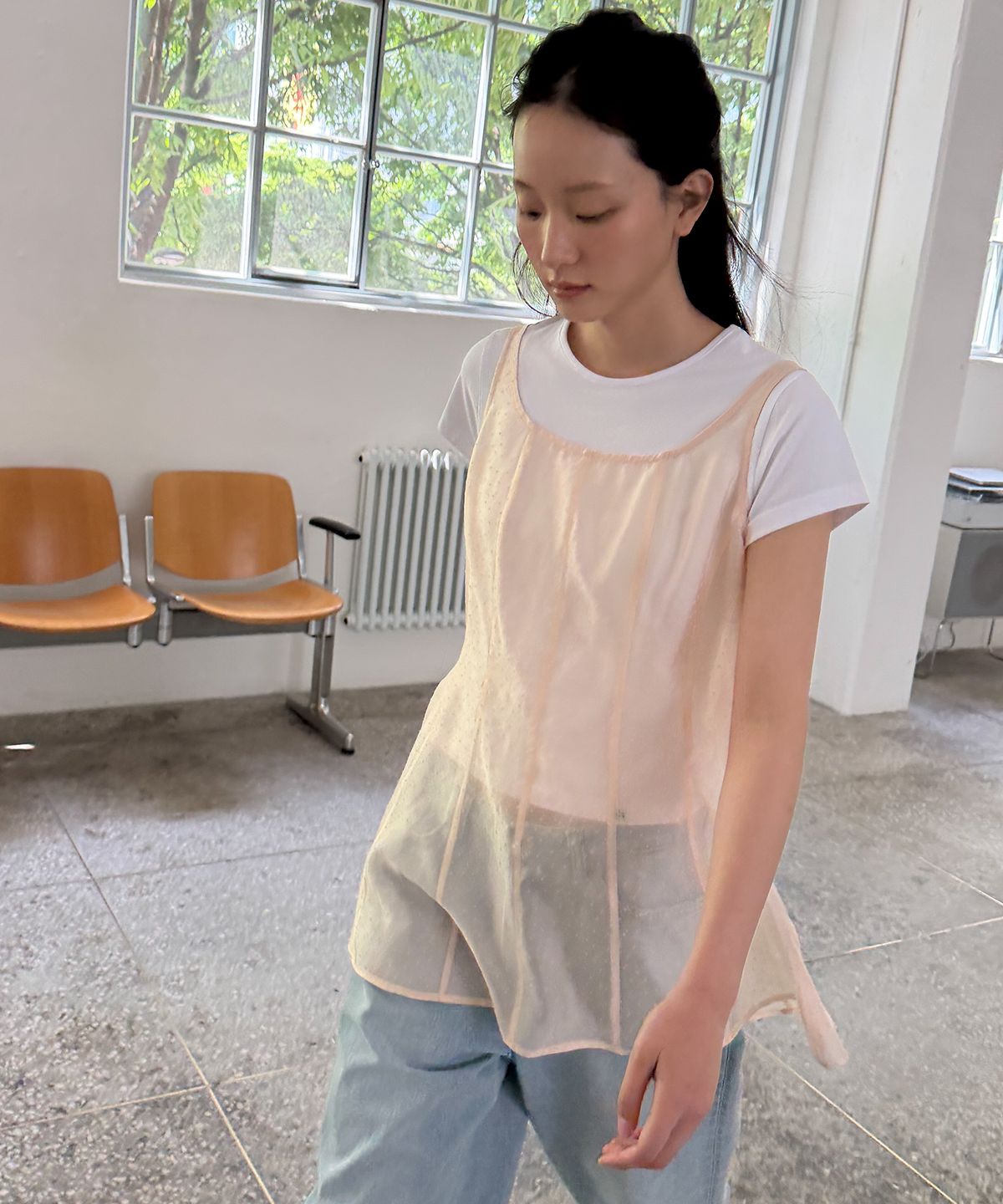 쏘이르(SO IR) DOT SHEER LAYERED DRESS - PEACH