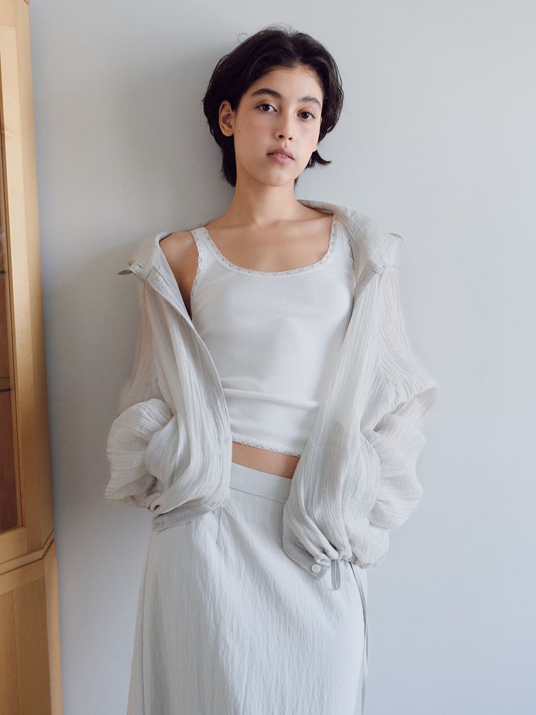 Sheer hoodie blouse_gray