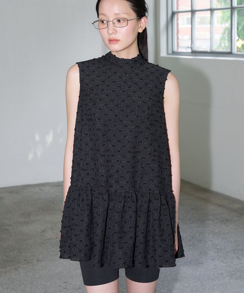 WRINKLE MINI DRESS - BLACK