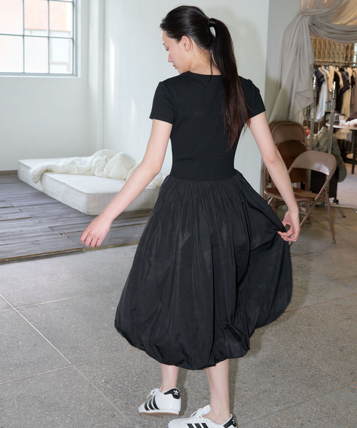 쏘이르(SO IR) BALLOON MIX DRESS - BLACK