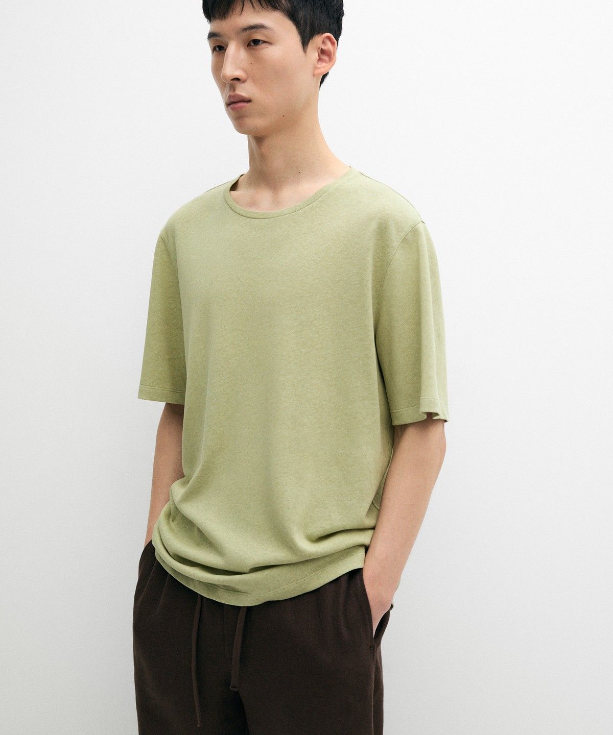 마시모두띠(MASSIMO DUTTI) 린넨 코튼 혼방 반팔 티셔츠