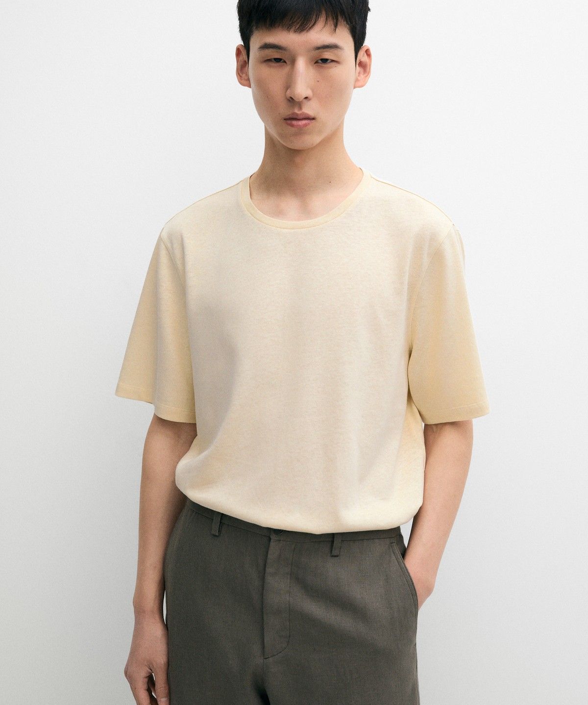 마시모두띠(MASSIMO DUTTI) 린넨 & 코튼 블렌드 반팔 티셔츠
