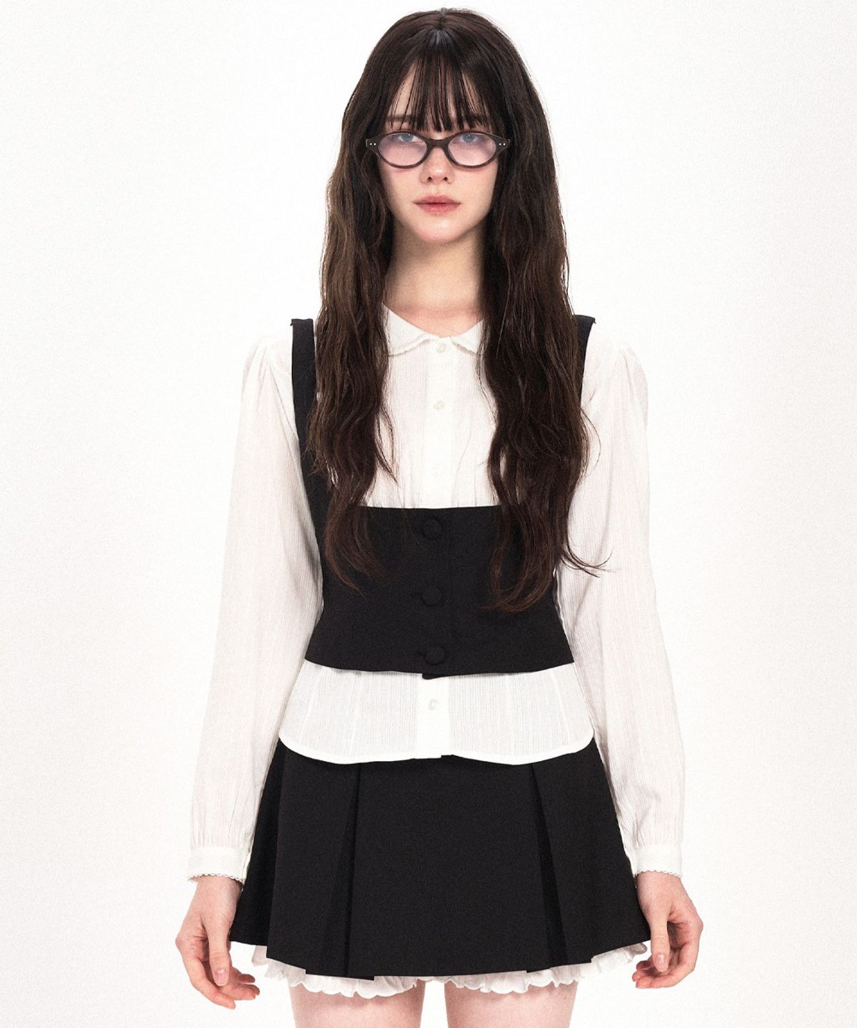위스페어리(WHISFAIRY) RIBBON FRILLY WAIST VEST - BLACK