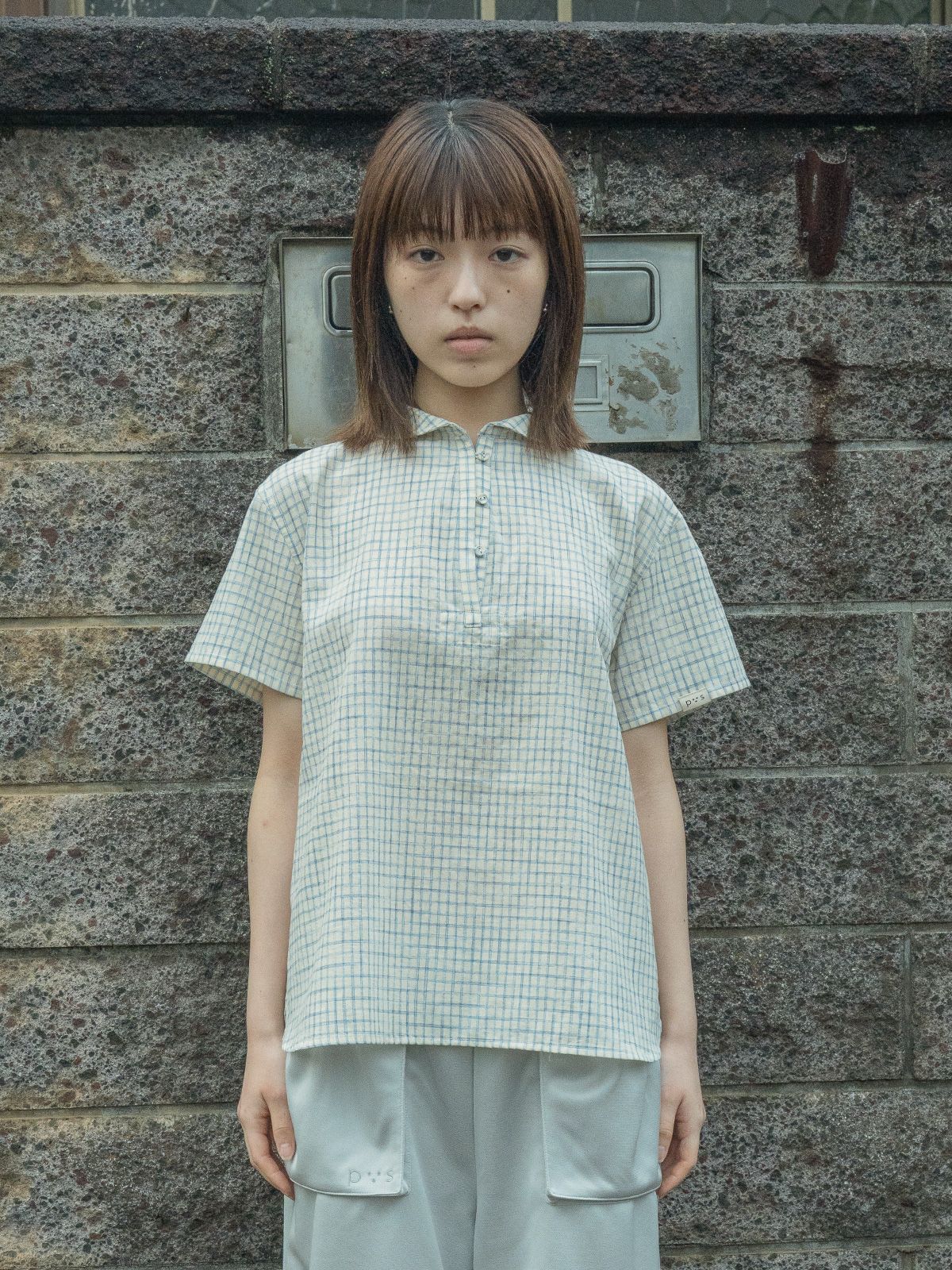 피브스피브스(PEEVES PEEVES) Round Collar Check Blouse / Lemon