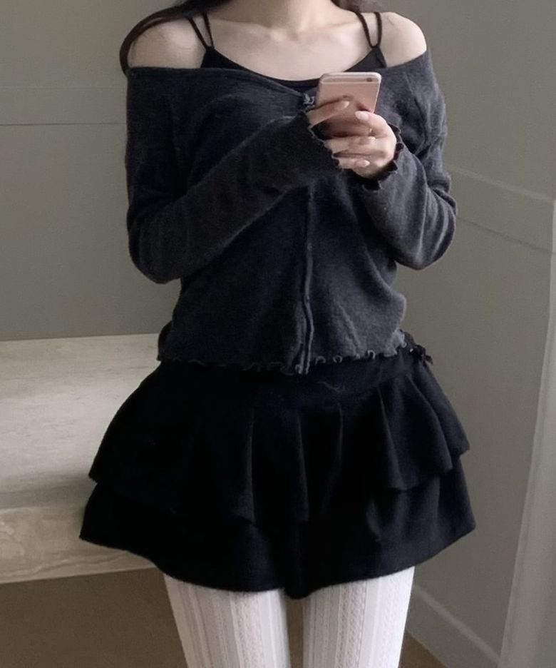Ribbon Tiered Knit Skirt - BLACK