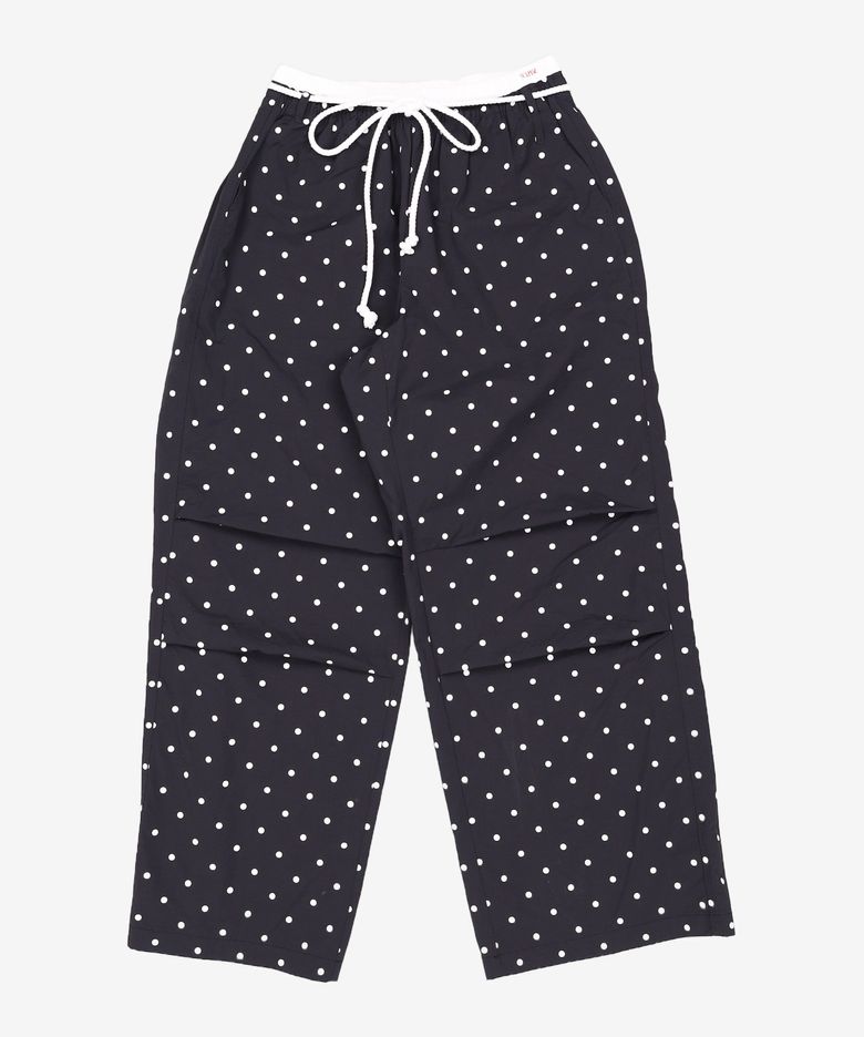 COTTON LAYERED BANDING WIDE PANTS BLACK