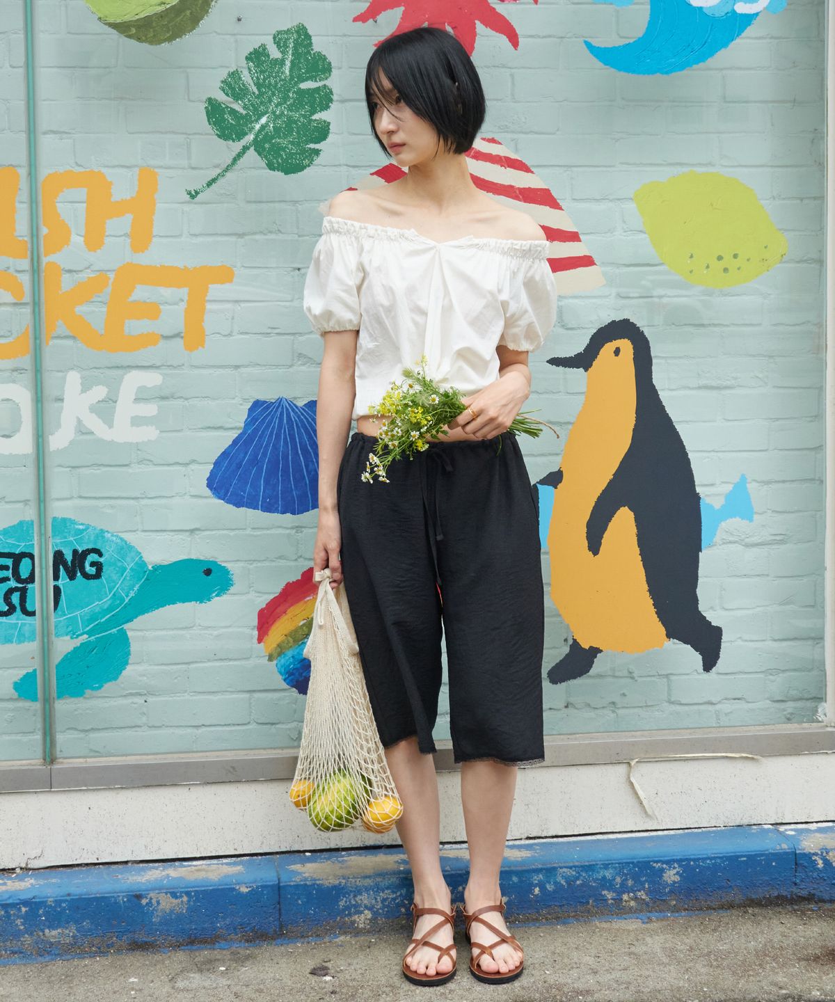 줄리아페페(JULIAPEPE) Lace Point Capri Pants Black