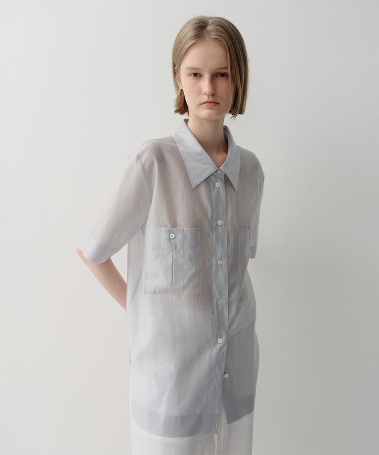LUSE SHEER POCKET SHIRT (PALE BLUE)