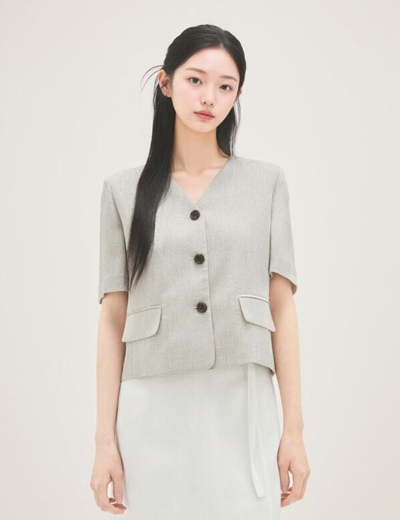 브이넥 조직감 반팔자켓 RMJKG37R12