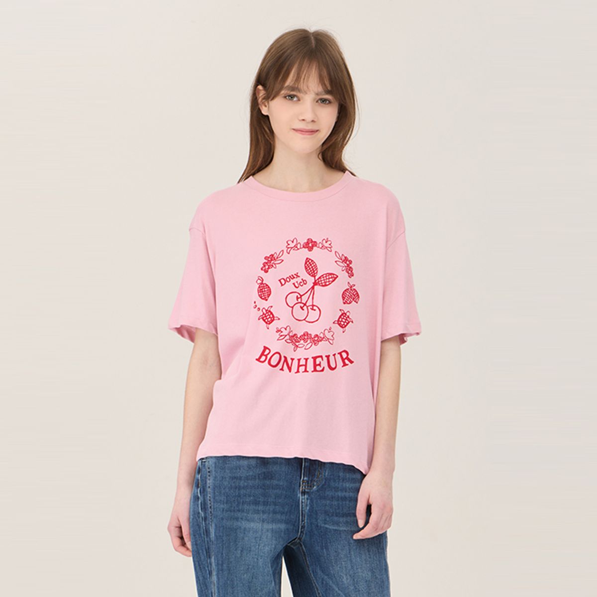 베네통(BENETTON) 체리 메쉬 블록 티셔츠_BATS59531PK