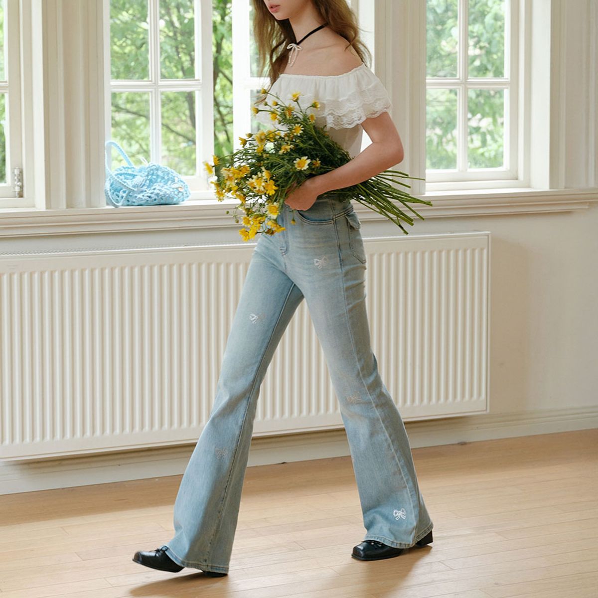 쎄무아듀(CEST MOIDEW) Cest_Ribbon rhinestone flare pants