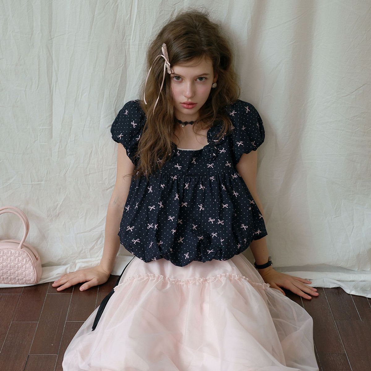 쎄무아듀(CEST MOIDEW) Cest_Ribbon pattern balloon blouse