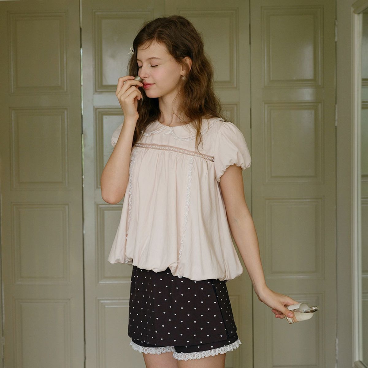 쎄무아듀(CEST MOIDEW) Cest_Baby pink lace balloon blouse