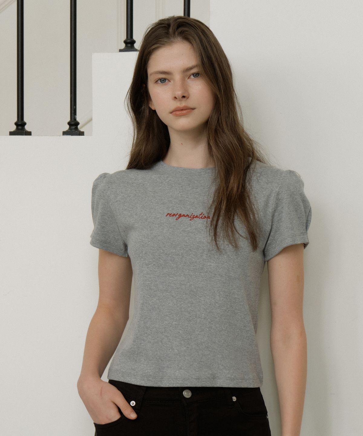 리올그(REORG) REORG LOGO PUFF T-SHIRT GRAY