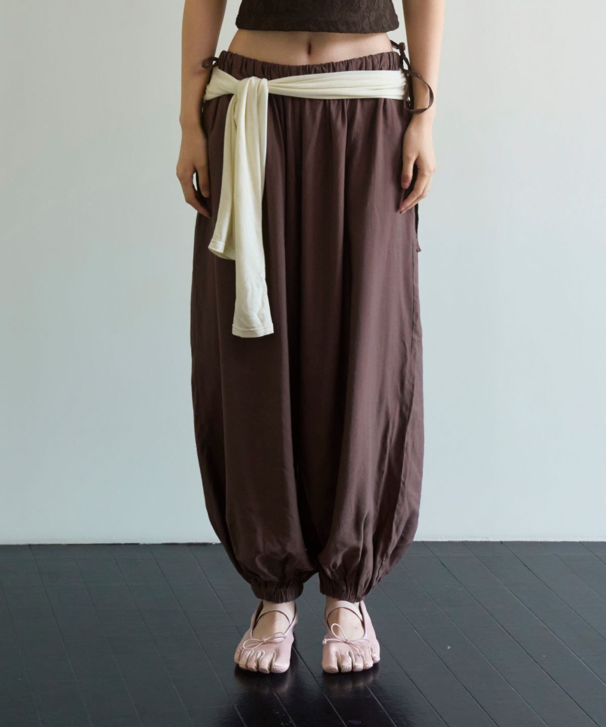 언틸디예스(UNTIL THE YES) Side String Wide Balloon Pants, Brown