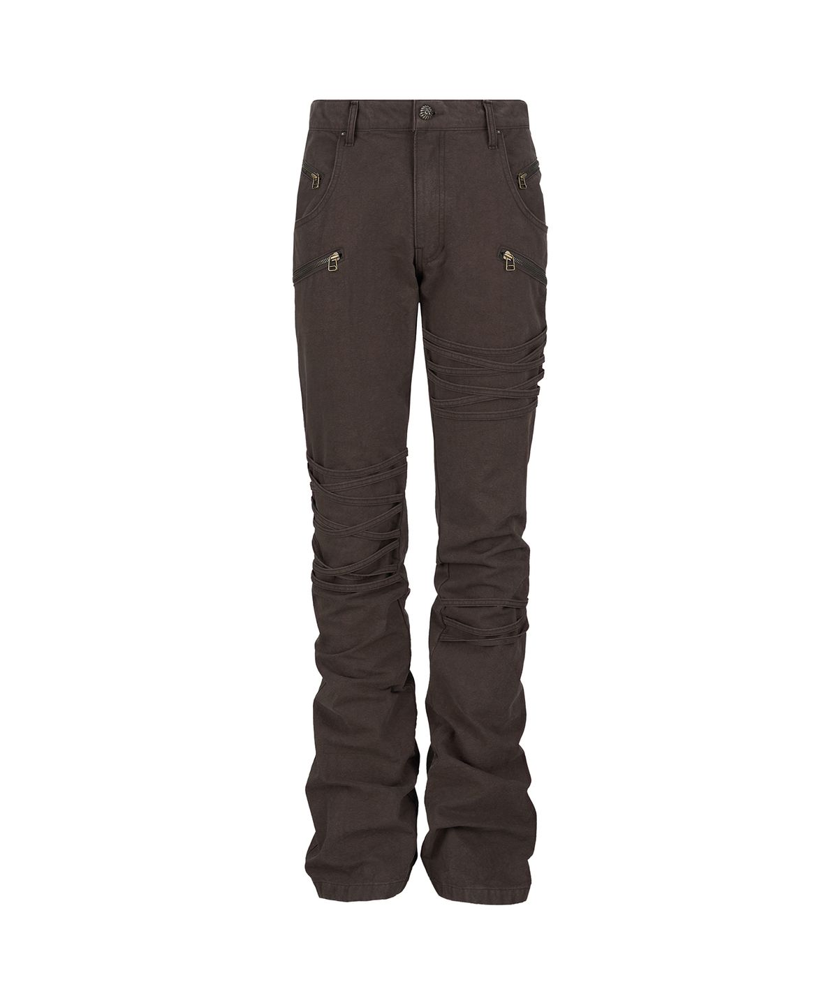 레씨토(LECYTO) Bondage Zip Flare Pants_[Brown]