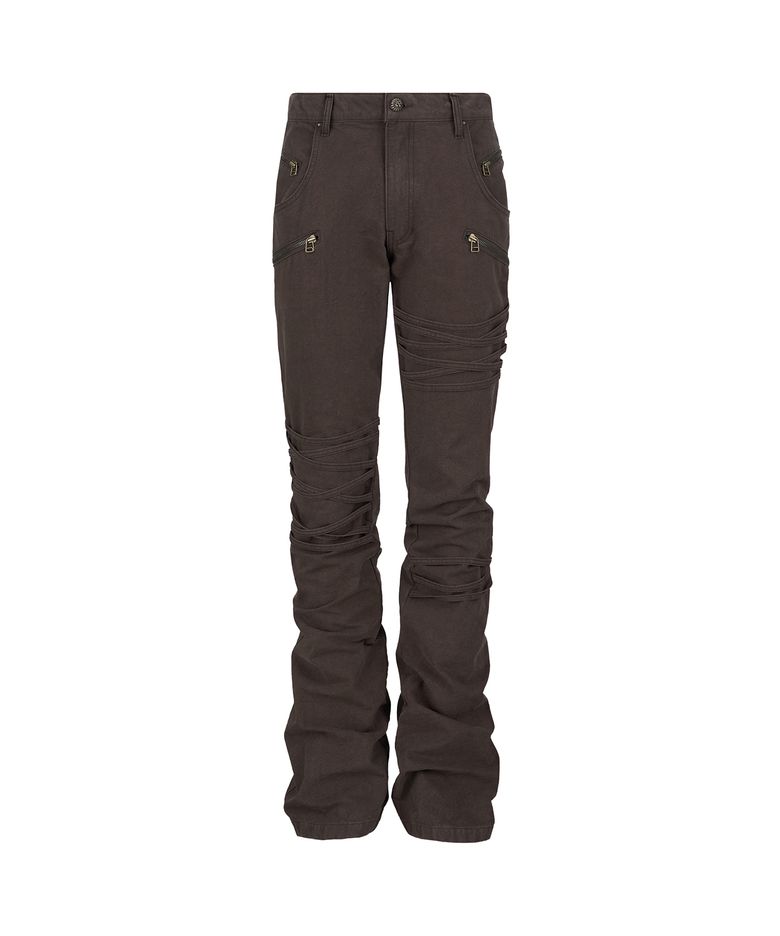 Bondage Zip Flare Pants_[Brown]