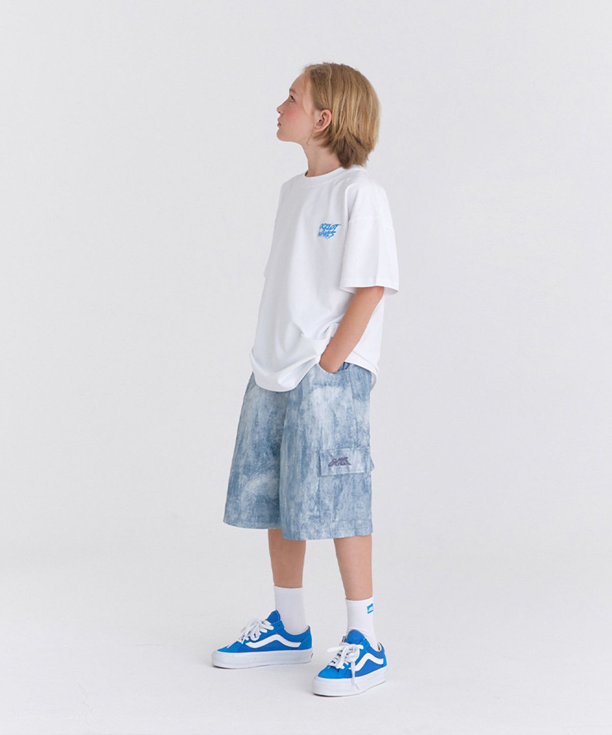 오실롯 주니어(OCELOT JUNIOR) [SET] G19G38 스크래치 에어카고팬츠 (화이트/네이비)