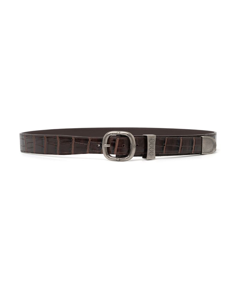 Split 4 Symbol Oval Buckle Belt - Brown