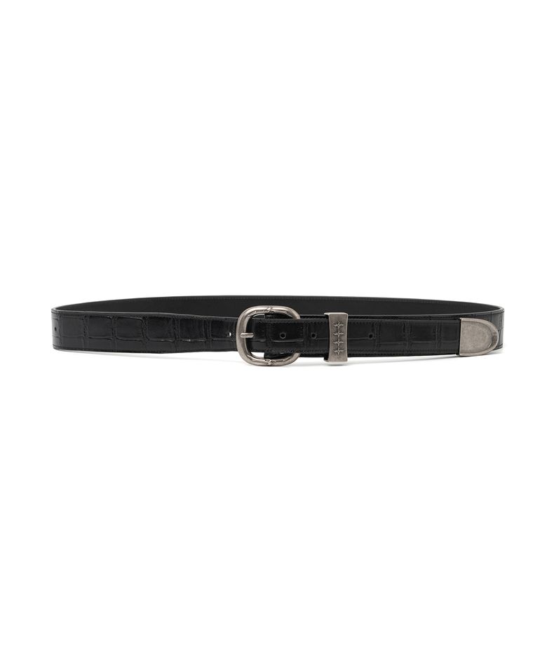 Split 4 Symbol Oval Buckle Belt - Black