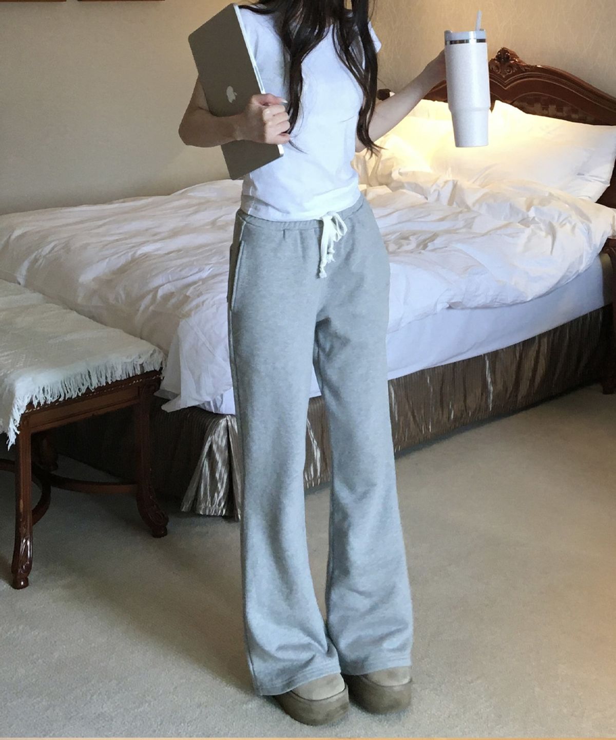 위스페어리(WHISFAIRY) Dear Semi Bootcut Pants - GRAY