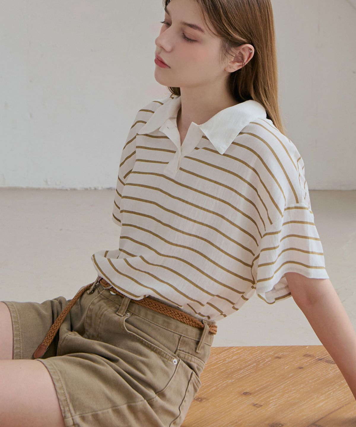 슬로우롤리(SLOWLOLLI) Grove collar stripe tee_2 Colors