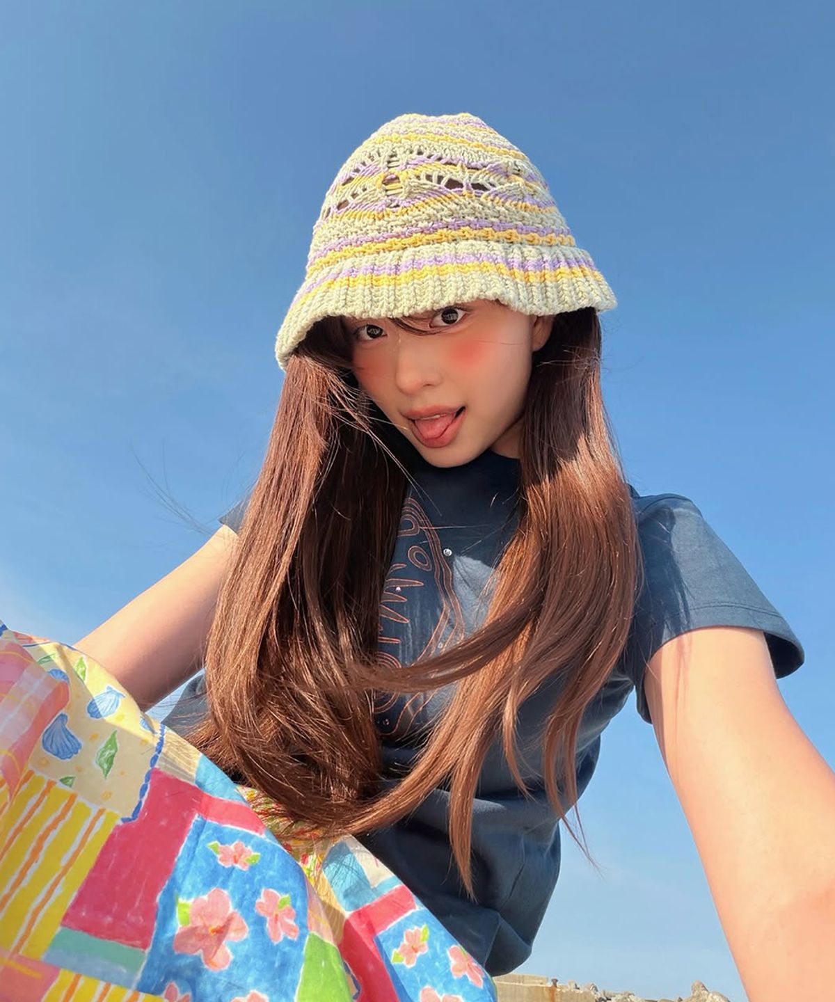 시눈(SINOON) Striped Crochet Beanie (Green)
