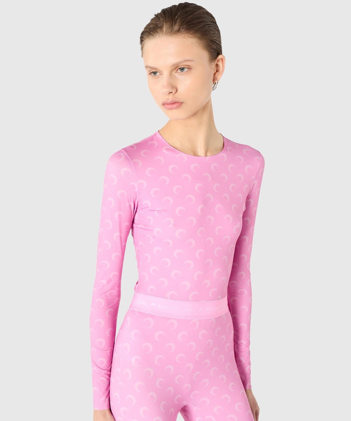 마린 세르(MARINE SERRE) (W) 문 프린티드 저지 롱슬리브 크루넥 탑 핑크 MOON PRINTED JERSEY LS CREWNECK TOP PK30 PINK