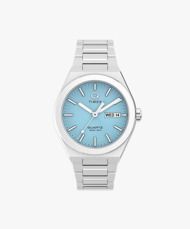 Q TIMEX 컨티넨탈 데이데이트 아쿠아마린 스틸시계 39mm