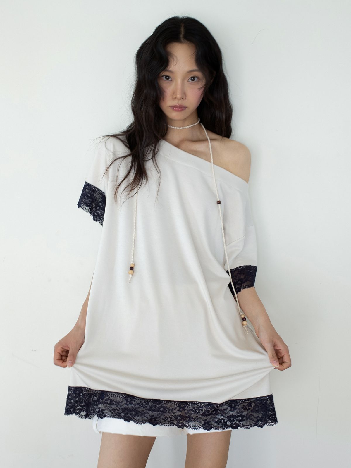 온스카(ONSKA) LACE LOOSE T (BEIGE)