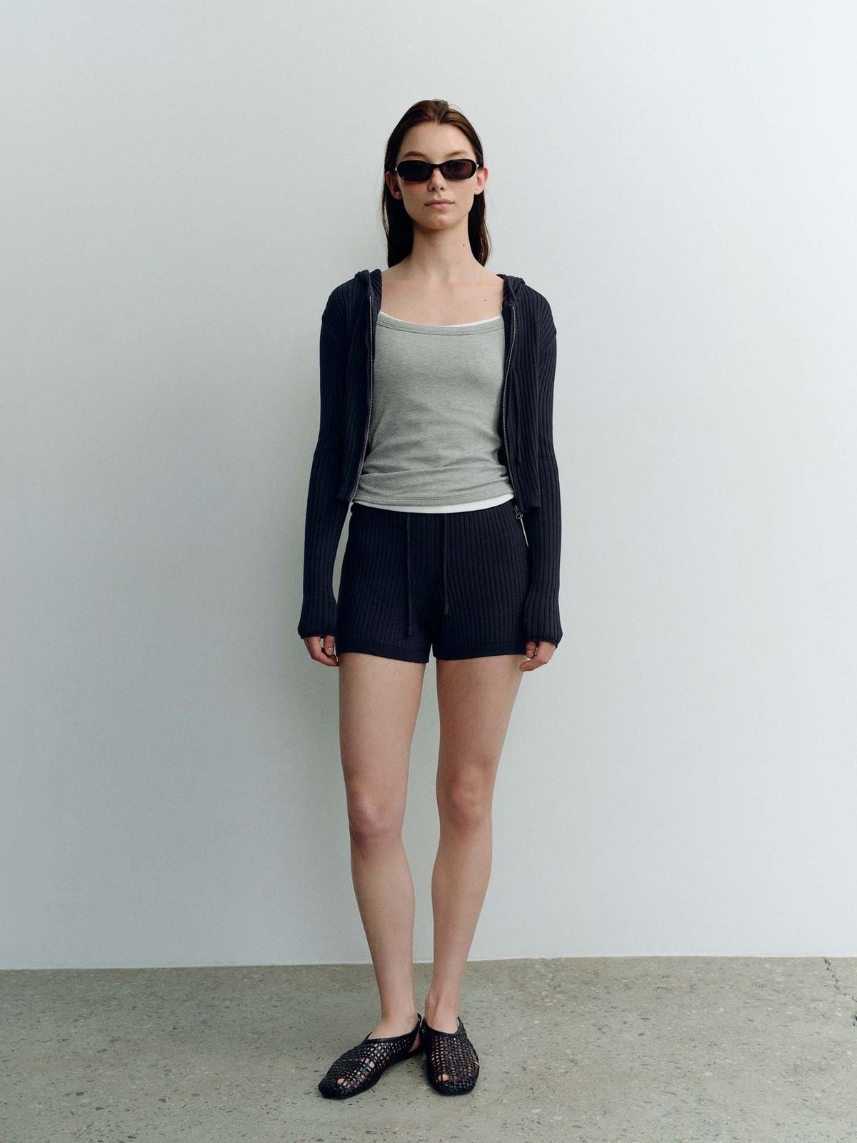 오베르(AUBER) Ribbed Knit Shorts - Navy