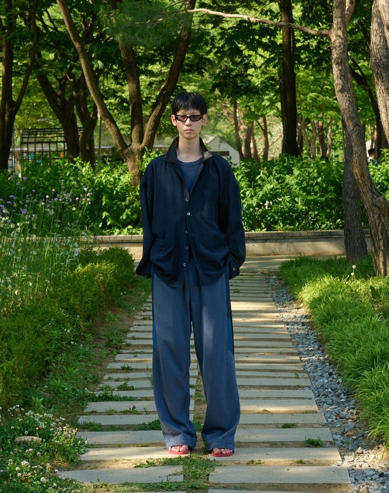 RE : LEATHER COLLAR FRENCH SHACKET [NAVY]