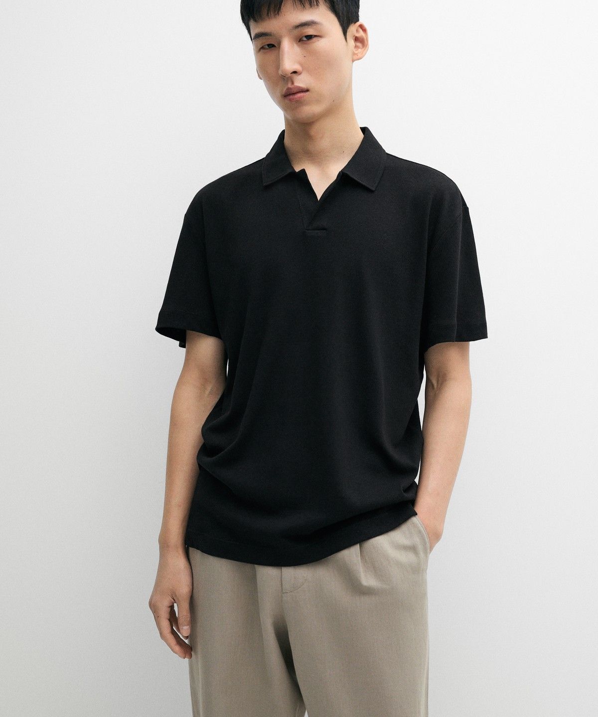 마시모두띠(MASSIMO DUTTI) 린넨 코튼 반팔 폴로셔츠
