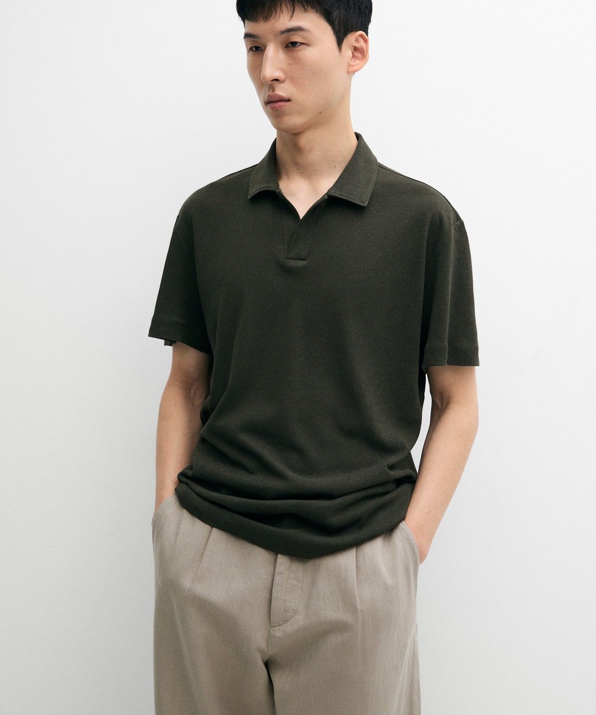 마시모두띠(MASSIMO DUTTI) 린넨 코튼 반팔 폴로셔츠
