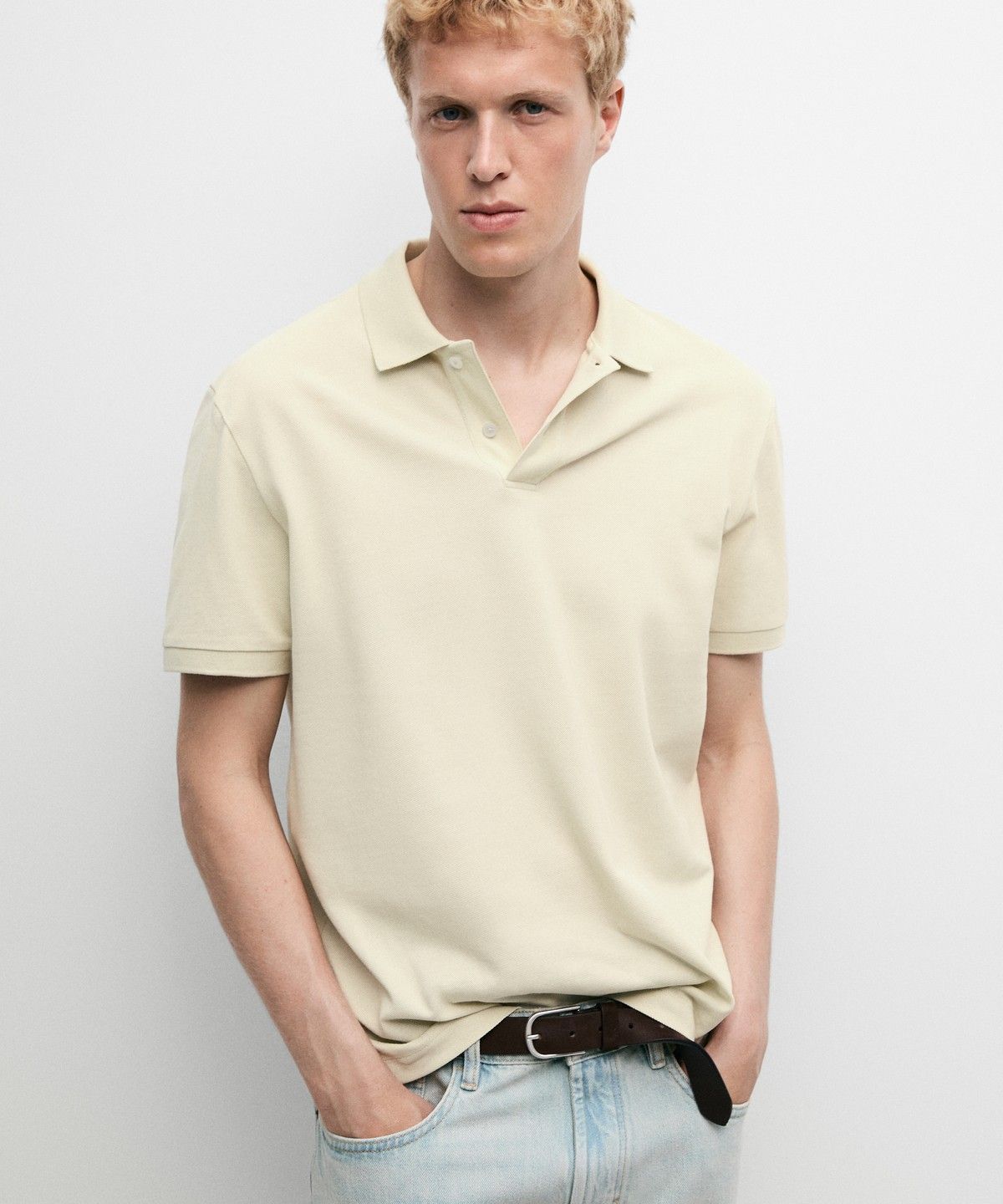 마시모두띠(MASSIMO DUTTI) 마이크로텍스처드 코튼 피케 폴로 셔츠