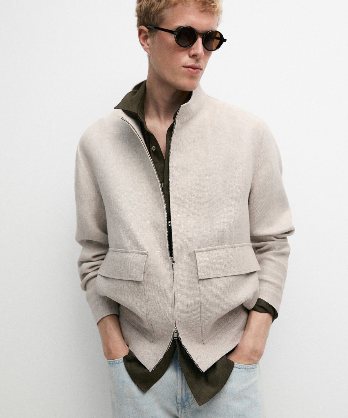 마시모두띠(MASSIMO DUTTI) 100% 린넨 토탈 룩 포켓 재킷