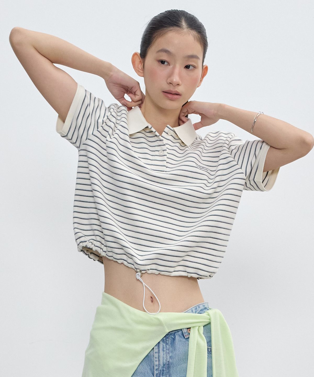 시티브리즈(CITYBREEZE) 카라넥 스트링 포인트 크롭 반팔 티셔츠_5COLORS