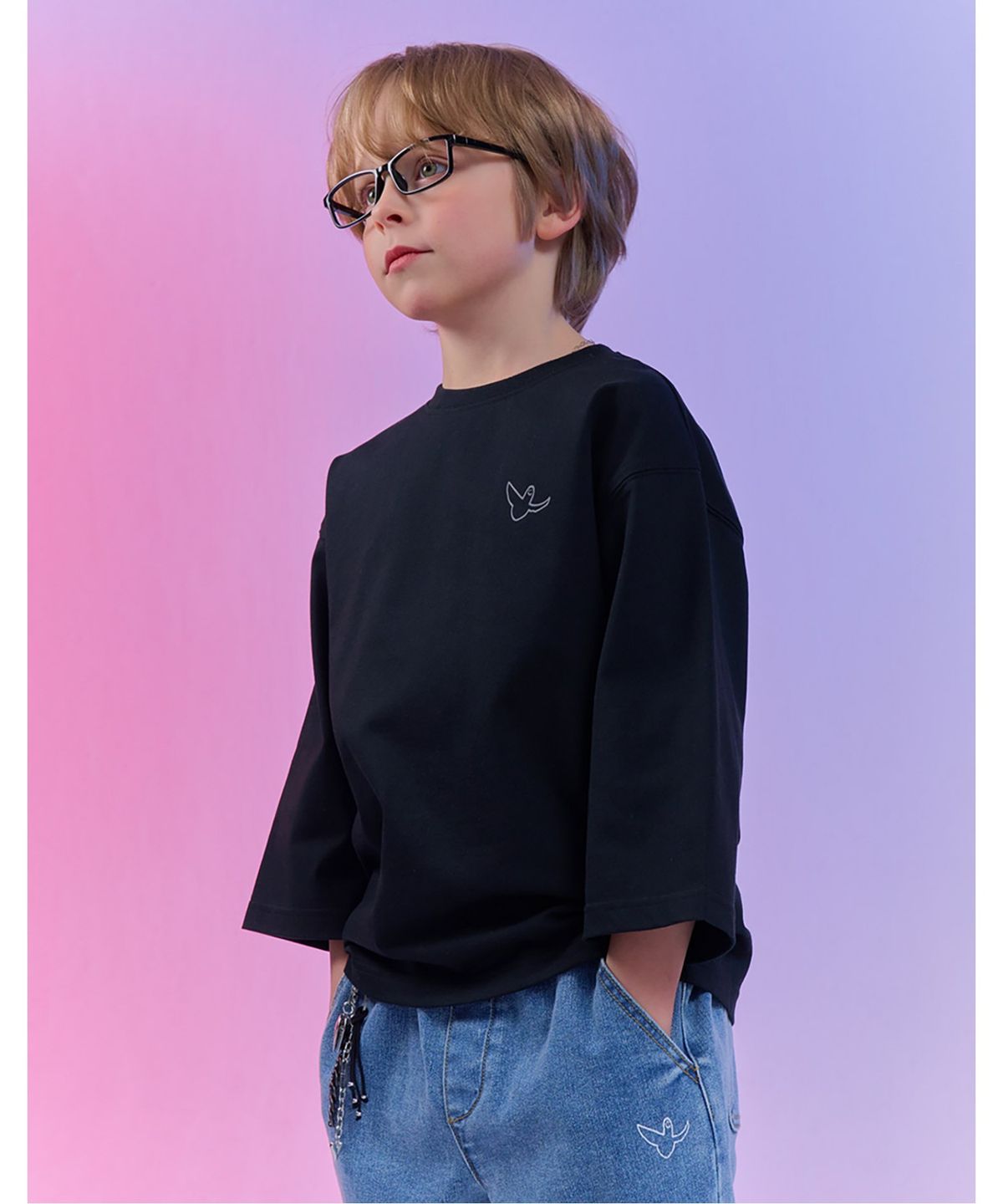 마크곤잘레스 키즈(MARK GONZALES KIDS) 엔젤 오리지널 7부 슬리브 티셔츠_블랙_MG61TL02BK