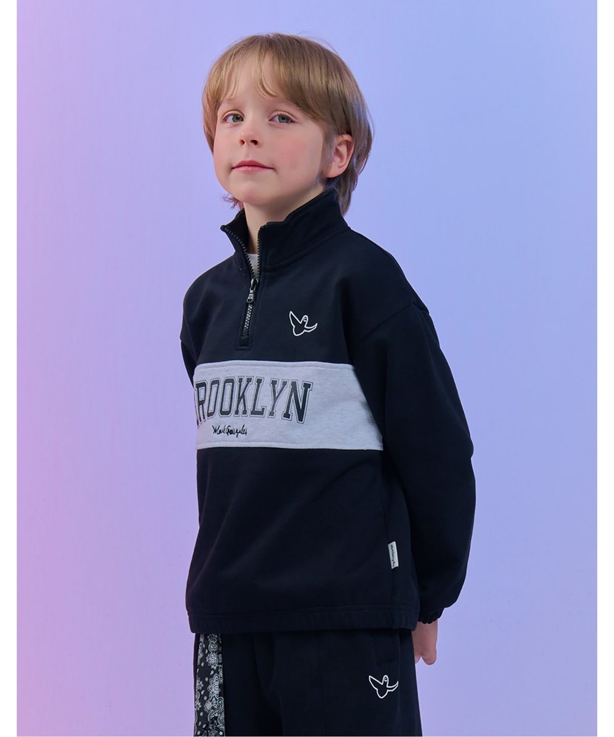 마크곤잘레스 키즈(MARK GONZALES KIDS) 엔젤 브루클린 반집업 맨투맨_블랙_MG61TM04BK