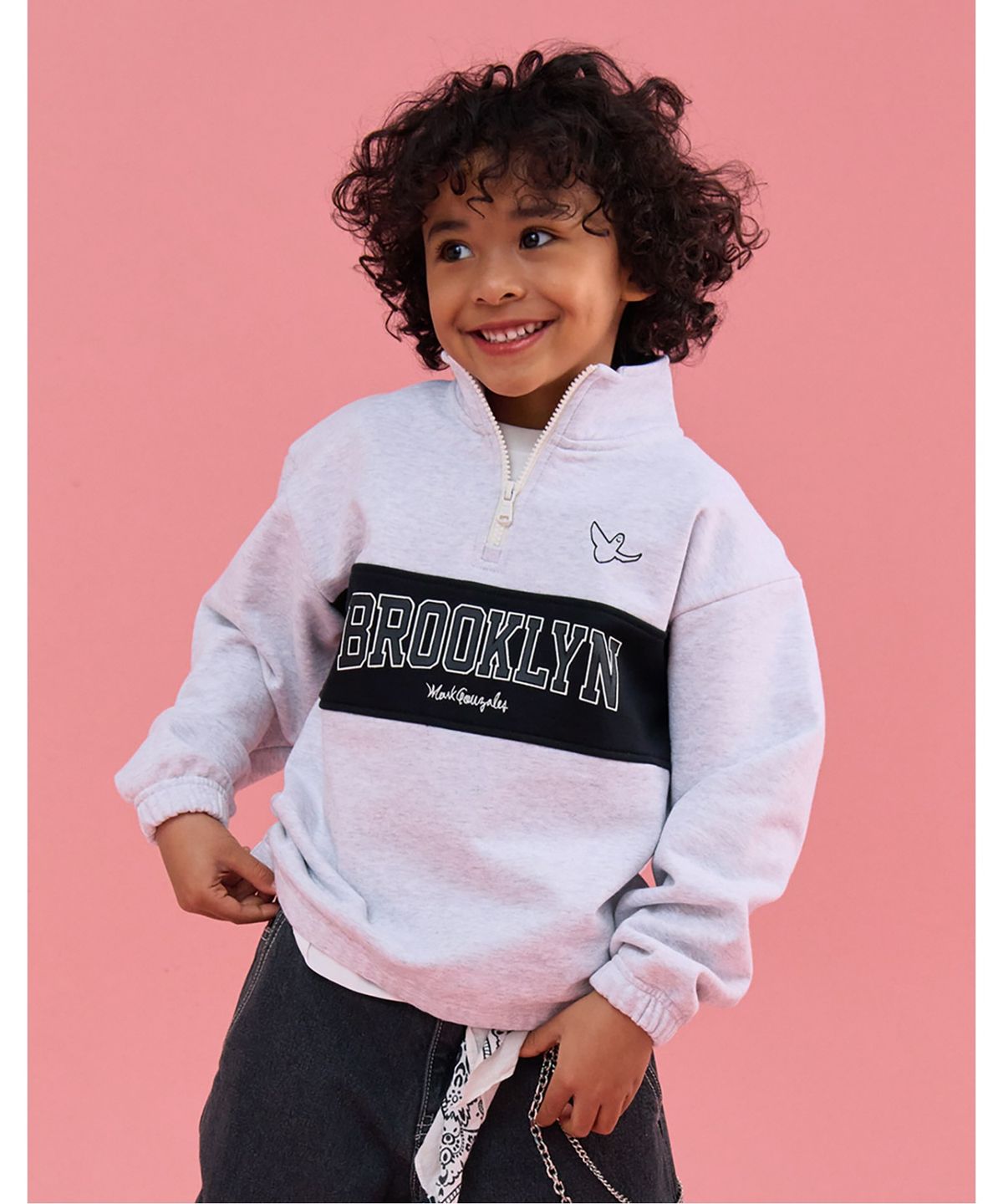 마크곤잘레스 키즈(MARK GONZALES KIDS) 엔젤 브루클린 반집업 맨투맨_화이트멜란지_MG61TM04WM
