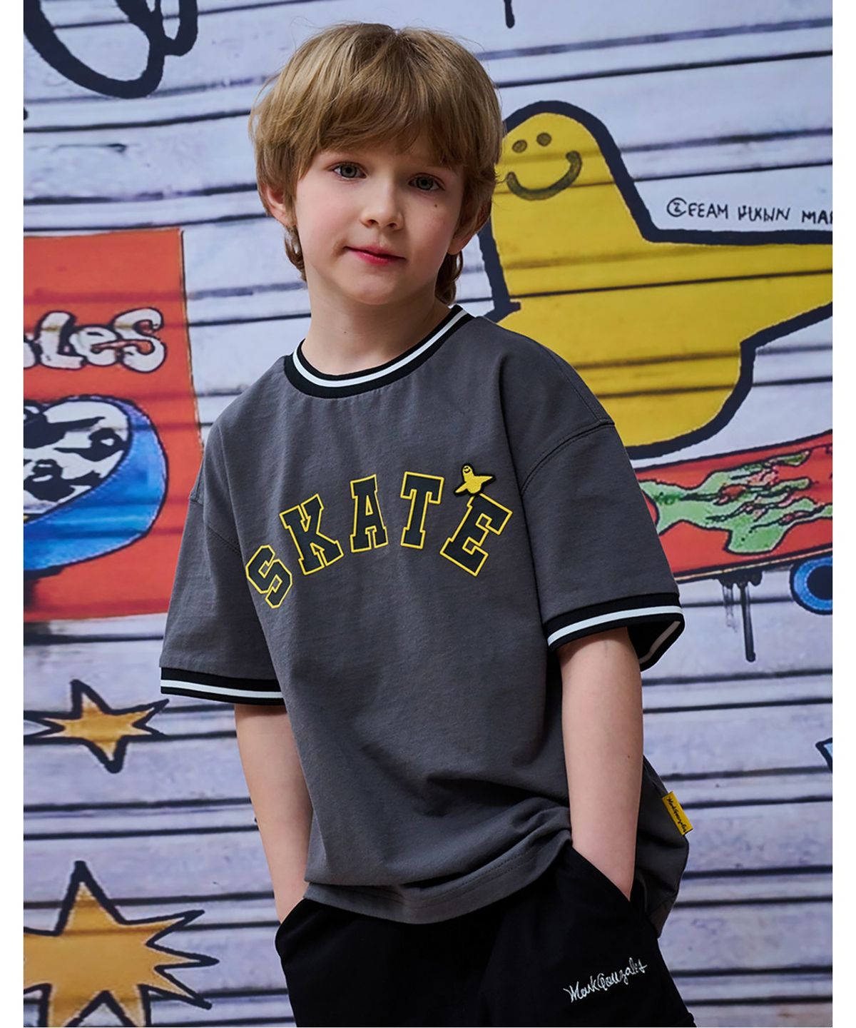 마크곤잘레스 키즈(MARK GONZALES KIDS) 배색 립 엔젤 반팔티셔츠_다크그레이_MG62TS07DG