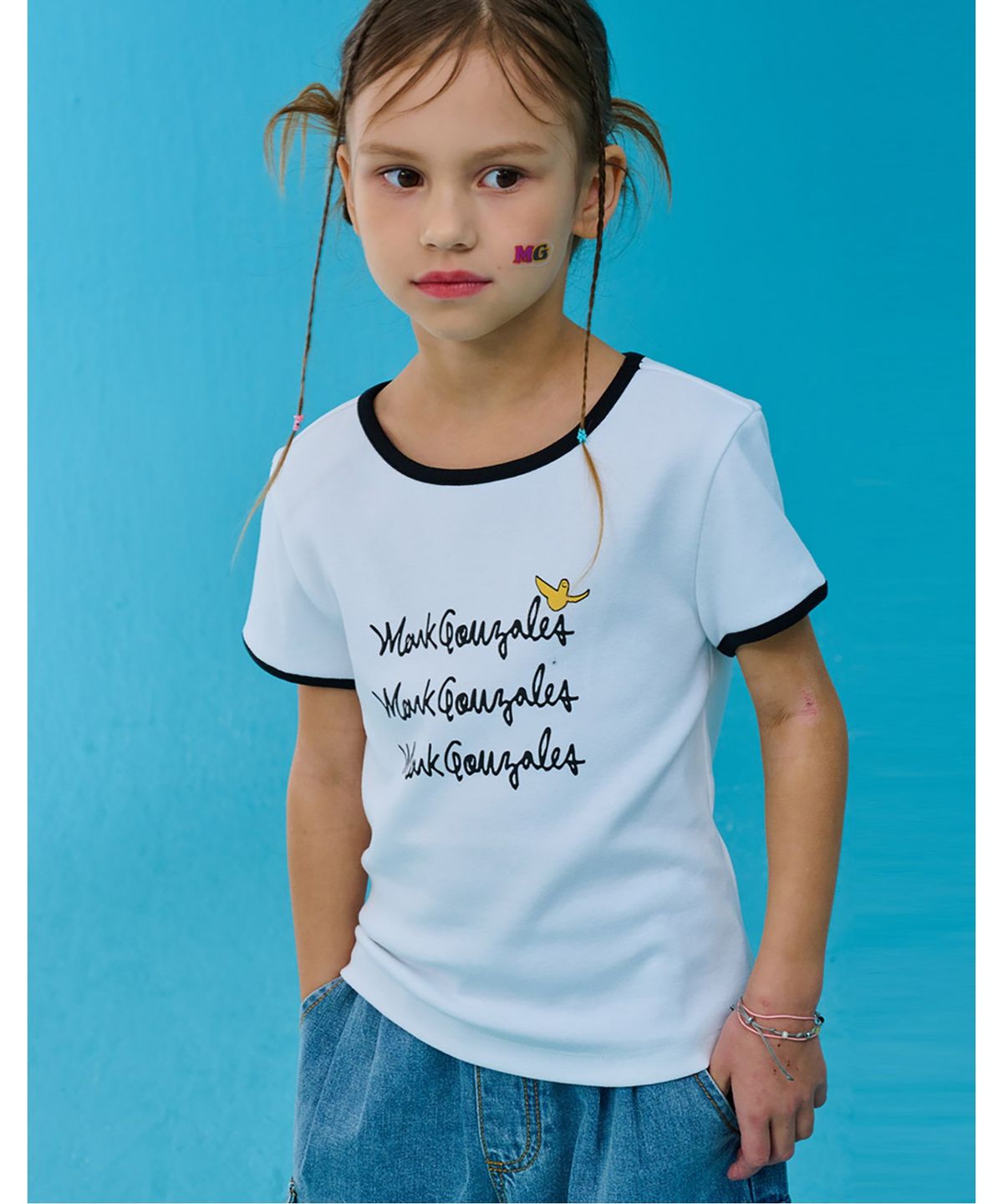 마크곤잘레스 키즈(MARK GONZALES KIDS) 엔젤링 슬림 링거 티셔츠_화이트_MG62TS52CM