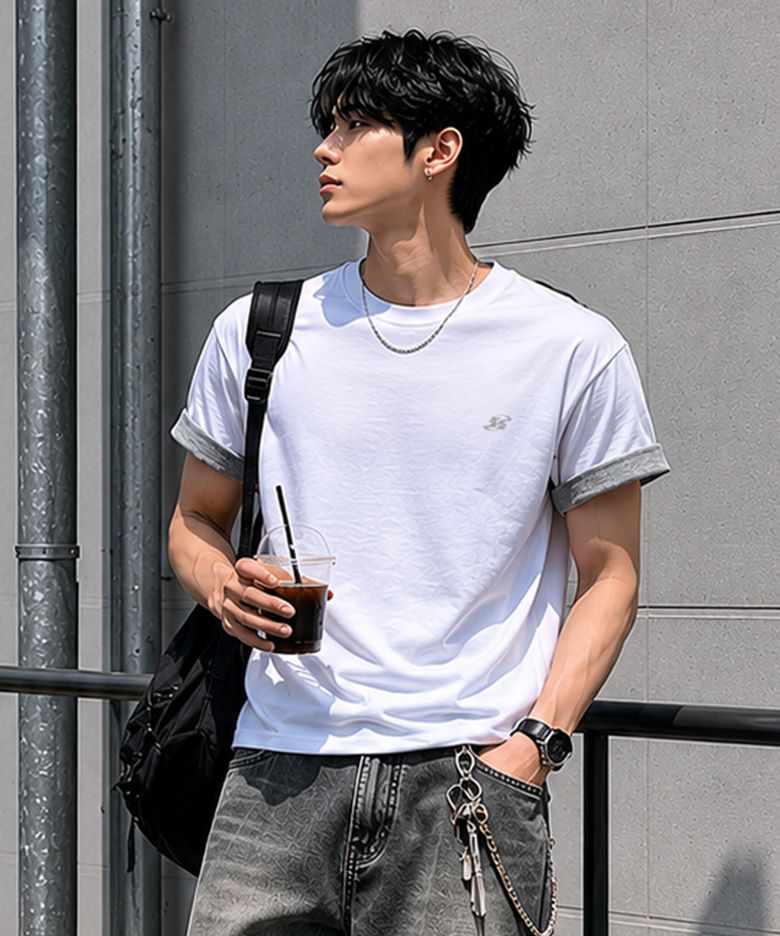 PD 시그니처 로고 롤업 크롭 반팔티 화이트