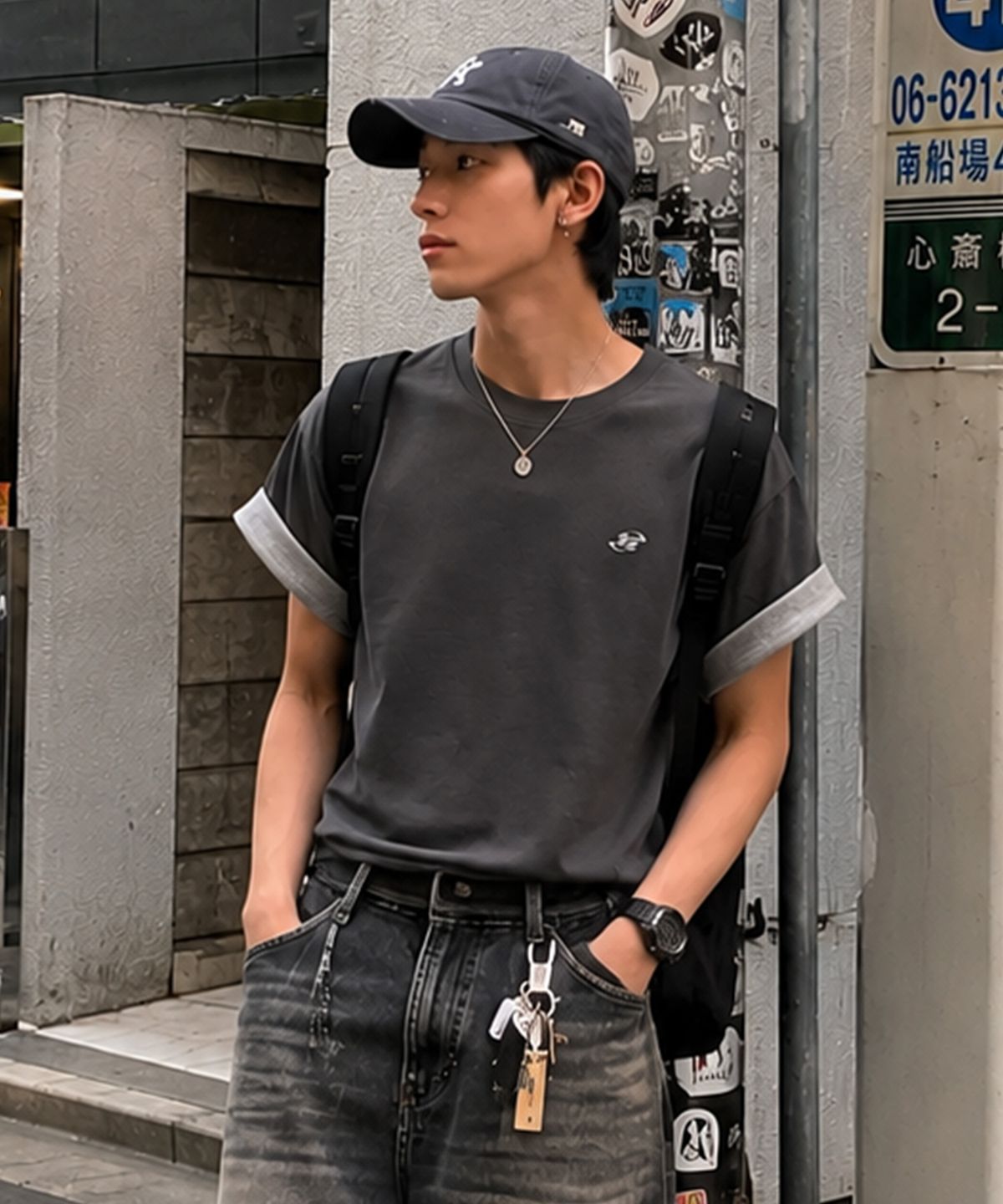 페이드(PEID) PD 시그니처 로고 롤업 크롭 반팔티 차콜