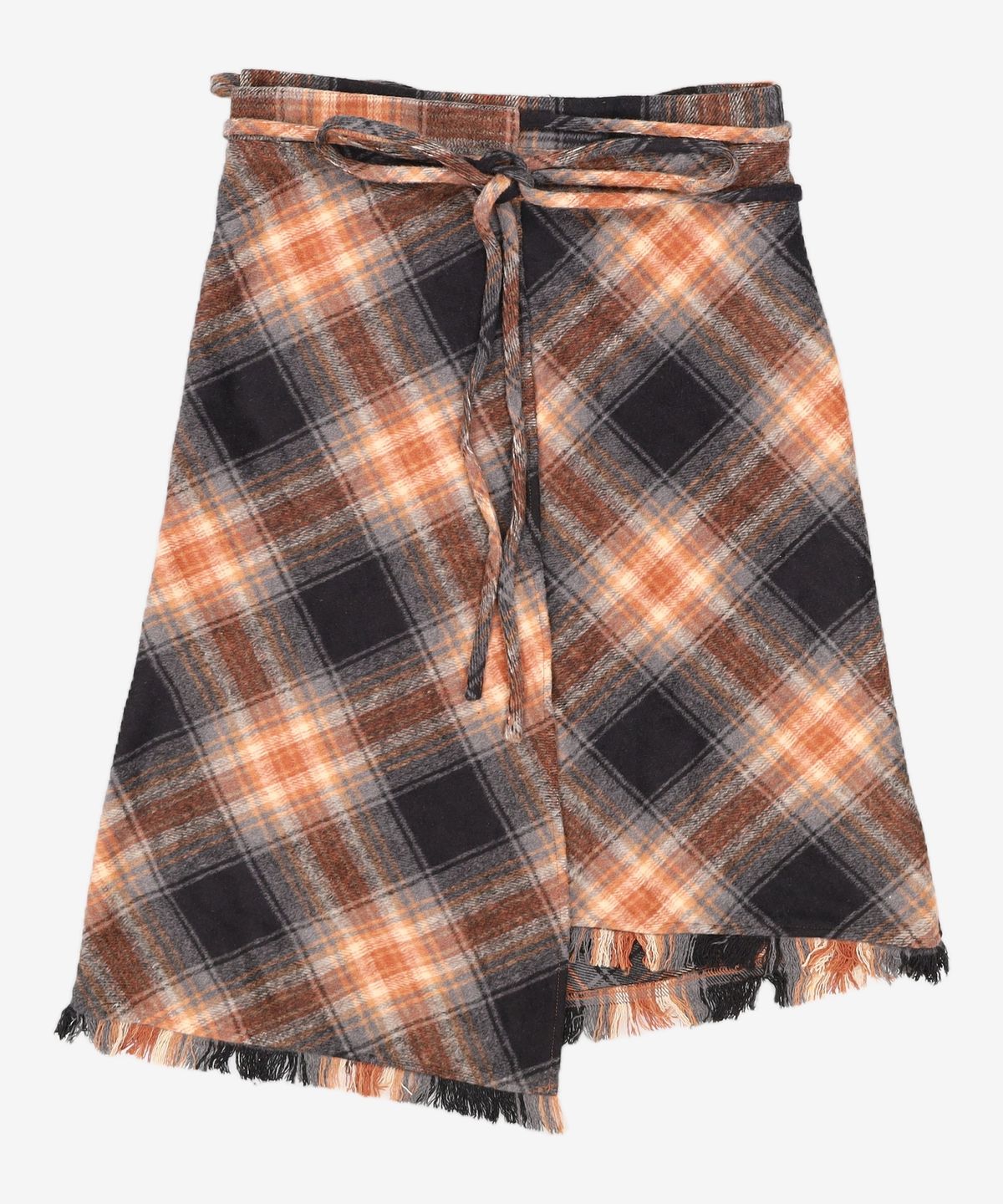오아이오아이 컬렉션(OIOI COLLECTION) CHECK FRINGE SKIRT [CHARCOAL] FREE