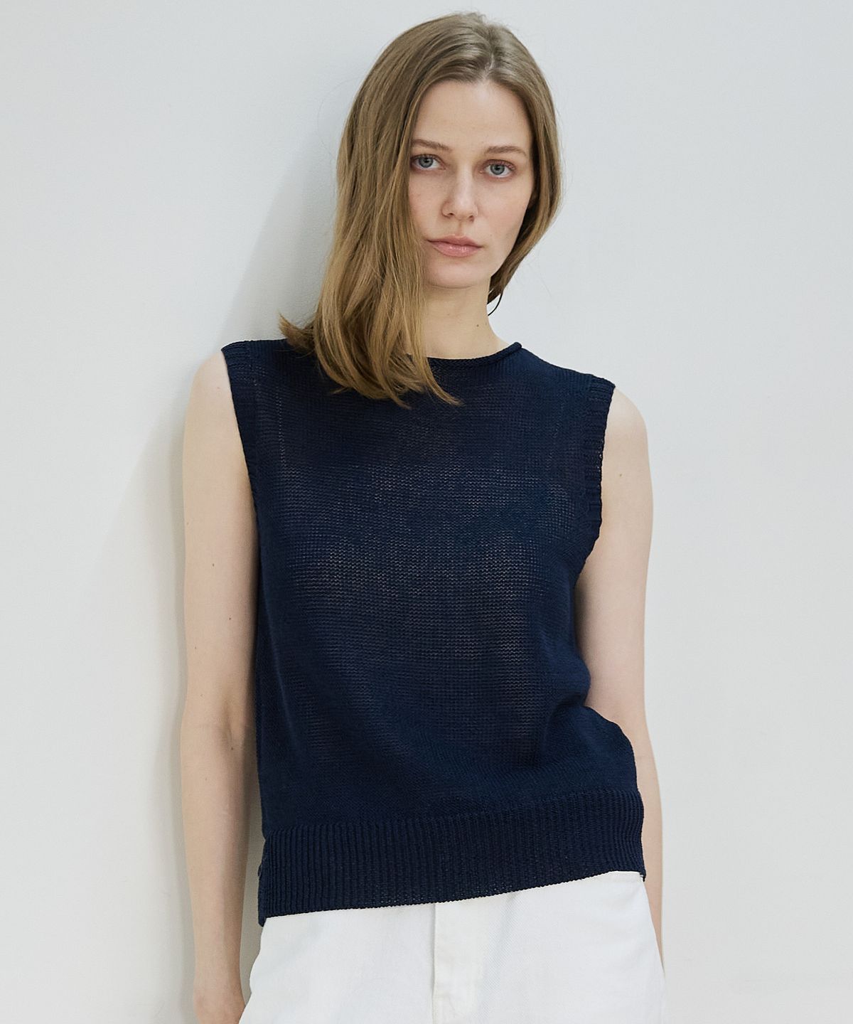 누토프(NUTOFFE) Weave Sleeveless Knit_Navy